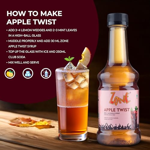 Image of Zone Apple Twist Flavoured Syrup 300ml | Tangy Apple Notes for Mocktails, Cocktails, Lemonades, Iced Teas & More | 12+ Flavours