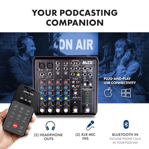 Image of Alto TrueMix 600 Audio Mixer with 2 XLR Mic Ins, USB Audio Interface and Bluetooth for Podcasting, Live Performance, Recording, DJ, PC and Mac