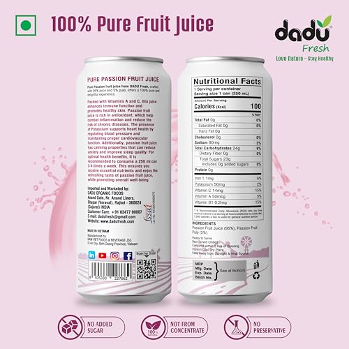 Image of Dadu Juice Combo Pack | Natural, Not from Concentrate, No Added Sugar, No Artificial Flavors or Preservatives | Passion Fruit, Mixed Fruit, Lychee, Soursop | 4 Cans x 250ml