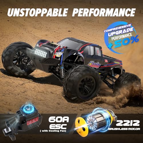 Image of Hosim 1:10 Brushless RC Cars for Adults & Boys, 60+ KMH Big Remote Control Car, 4WD Off Road Monster Truck, 40+ Min Play Waterproof All-Terrain RC Truck, Hobby Grade Electric Toy Vehicle Gift