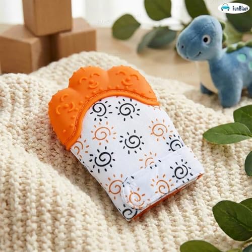 Image of FunBlast Baby Teething Mitten - Soft Silicone Teether Glove for Infants, BPA-Free, Safe & Comfortable Teething Toy for 3+ Months Babies, Toddlers, Infants (Orange)