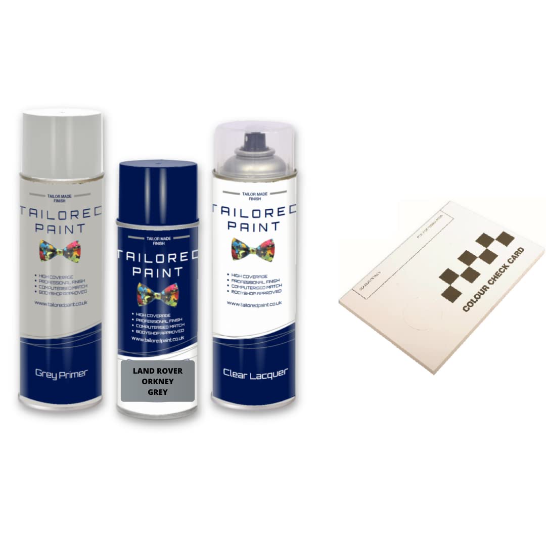 Tailored Paint Aerosol Spray Paint For Range Rover Evoque 2011-2027 Orkney Grey Metallic LRC 949 / LJZ Includes Colour Check Card (Aerosol Spray Paint, Lacquer + Primer)