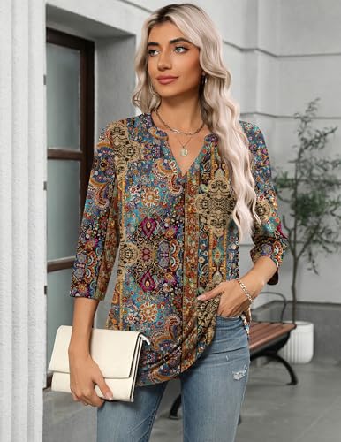 Image of Zeagoo Womens 3 /4 Length Sleeve Tops V Neck Tunic Dressy Casual Blouse