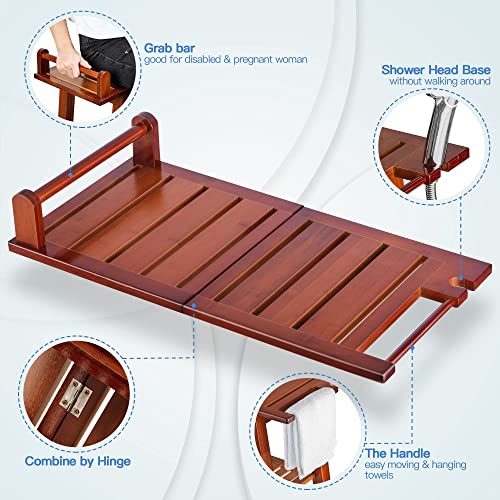 Etechmart 2-Tier Bamboo Shower Bench, 24 Inch Spa Stool With Storage Shelf For Inside Shower Legs Shaving, Entryway Or Bathroom, A-Shaped Shower Bath Seat For Seniors Adults Disabled Women, Brown #TOP6