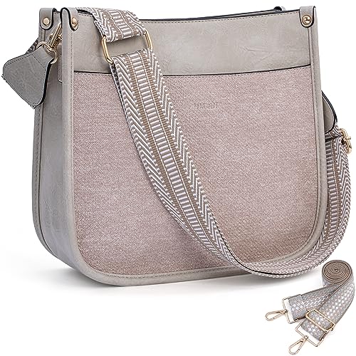 Image of HKCLUF Crossbody Bags for Women Trendy Vegan Leather Hobo Handbags With 2PCS Adjustable Guitar Strap Shoulder Bucket Bags