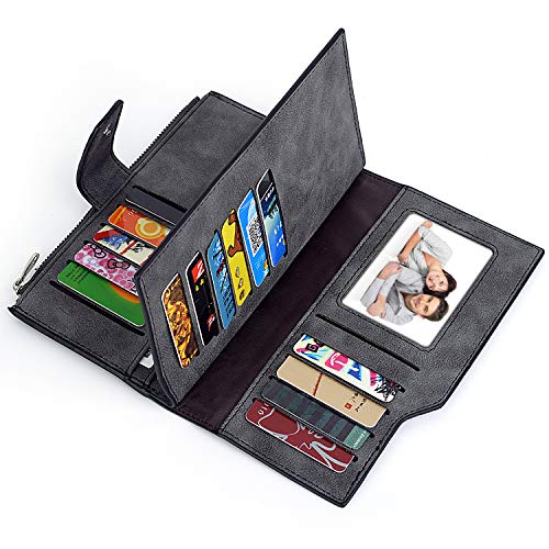 RFID Blocking Genuine Leather Wallet for Women Matte Card Holder with Zipper Coin Purse Snap Closure Dark Grey (Dark Grey)4