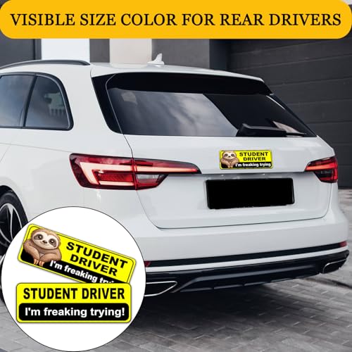 Image of NIMONA Student Driver Magnet for Car - Funny 2 Pack Please Be Patient Removable Magnetic Bumper Sticker Set - Reflective New Driver Safety Sign - Weather-Resistant - 10 x 4 inch (Student-2#)