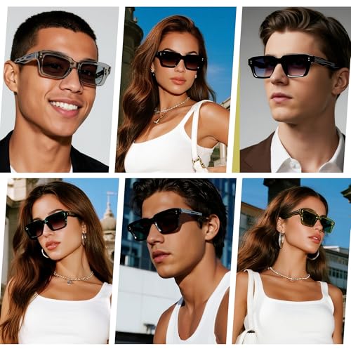 Rectangle Sunglasses for Men Women, Trendy Square Frame Sun Glasses Fashion Retro 90s Chunky Designer Shades2