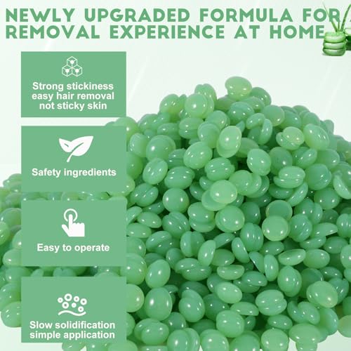 Image of PURPLESKY Waxing Beads for Hair Removal - 1lb Hard Aloe-Scented Beads for Bikini, Leg, Chest, Back, Face with 10 Wax Sticks