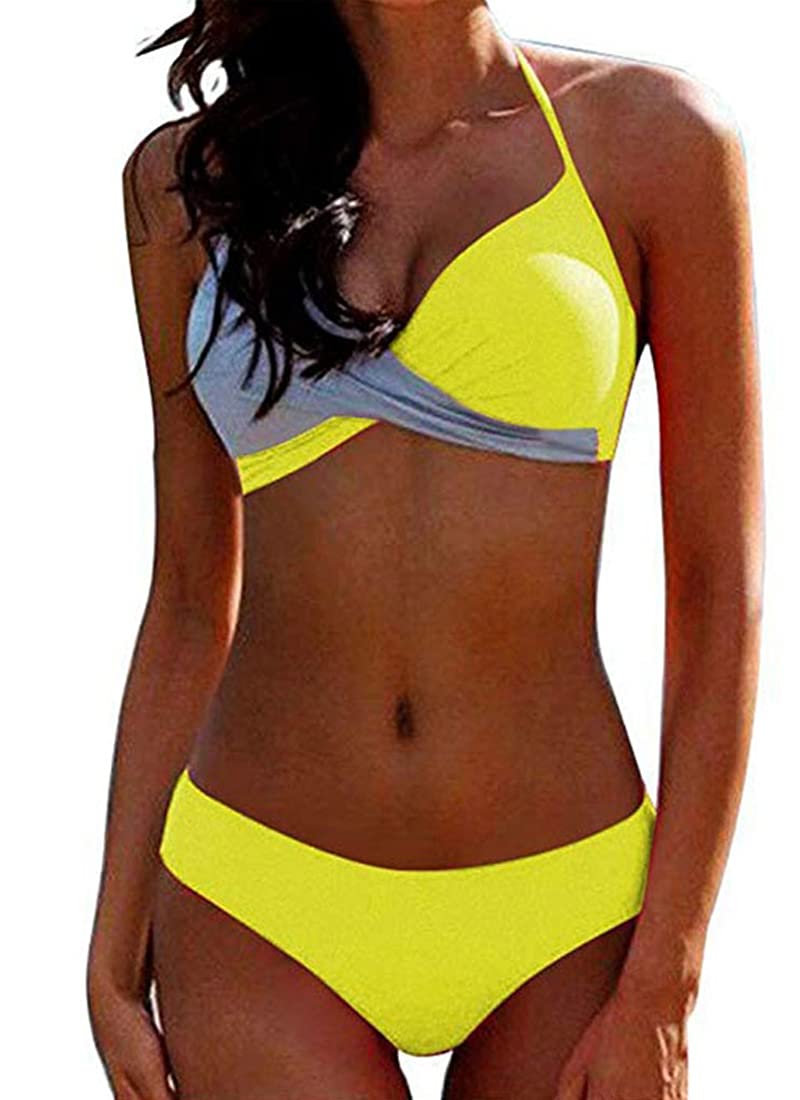 CheChury Bikinis Mujer 2024 Push Up Halter Bikini Traje de baño Acolchado Bra Tops y Braguitas Bikini Sets Talla Grande Bañador Vacaciones