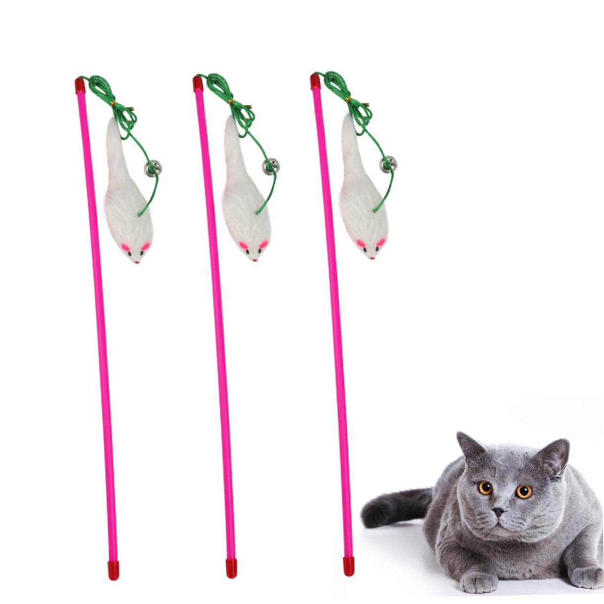 Happyyami 15 Piezas Teaser de Gato Varita de ratón de Peluche de Gato Juguetes para Mascotas Varita de Juguete para s Juguetes interactivos para s el Juguete de Peluche Animal