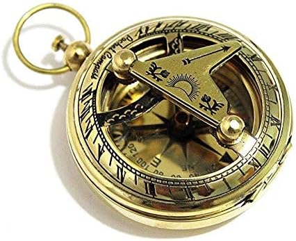 Brass Sundial Compass - Old Vintage Pocket Style - Push Button Compass Nautical Gift