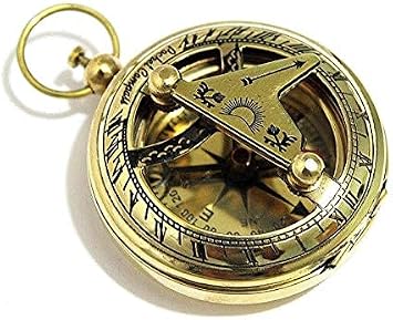 Brass Sundial Compass - Old Vintage Pocket Style - Push Button Compass Nautical Gift