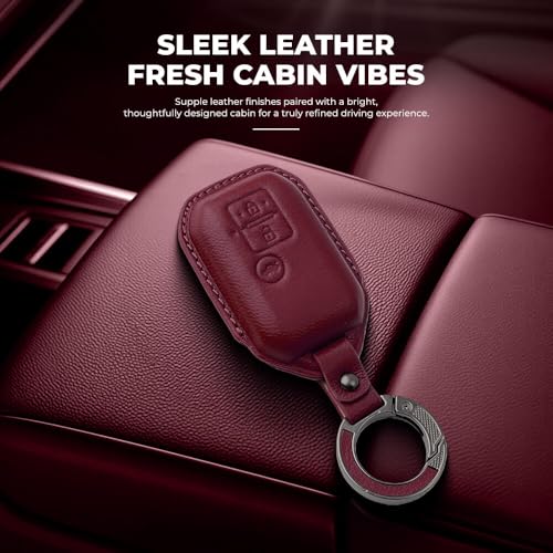 Image of Keyzone Premium Leather Key Cover & AC Vent Car Perfume Combo (4 Fragrances) | Compatible for Suzuki Victoris, Dzire, Ertiga 3 Button Smart Key. (Red)