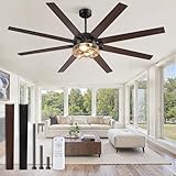 65 Inch Farmhouse Ceiling Fan with Lights & Remote Control, Quiet Reversible DC Motor, Wooden Blades, Seeded Glass Lampshade - Ideal for Bedroom, Living Room, Dining Room