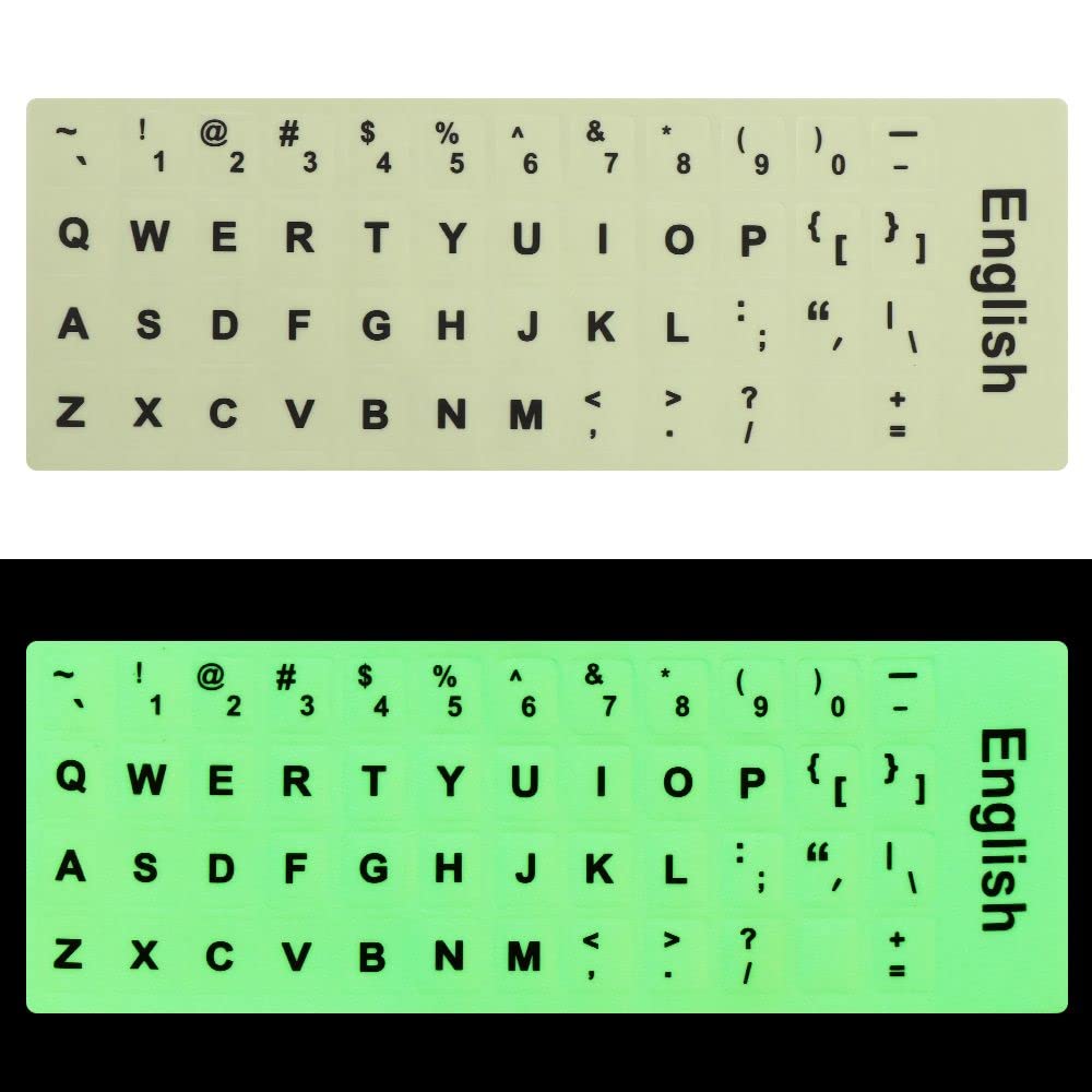 English Luminous Keyboard Stickers Glow in the Dark Language Letter Protective Film Alphabet Key Layout for Laptop PC