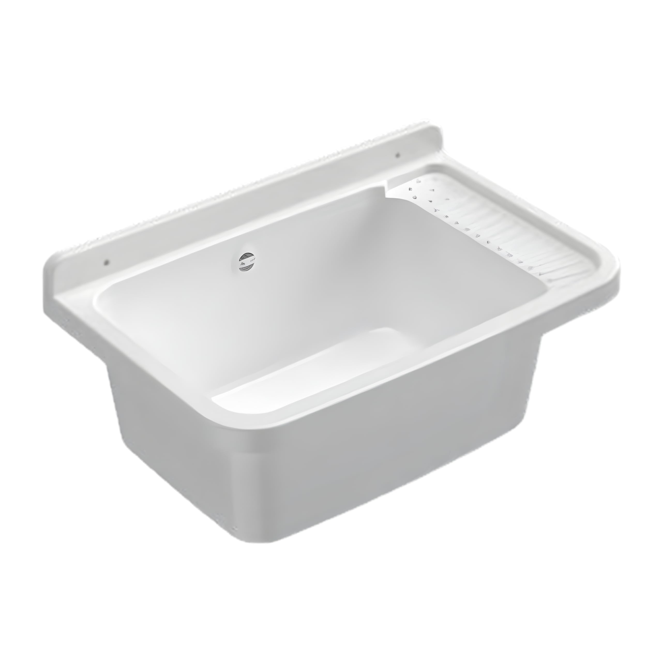 Lavandino Pilozzo a Muro Rettangolare in Resina - Sifone, Piletta, da Esterno, Interno, Vasca, Lavanderia, Garage, a Mano, Lavaggio, Resistente agli Acidi - Bianco (Dimensioni 50x35x24h cm)