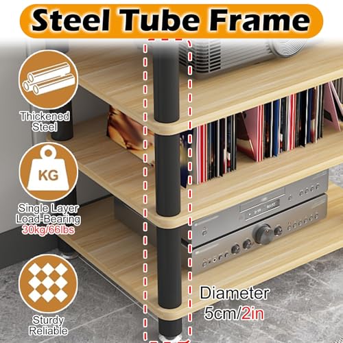 Supporto per dischi in vinile HiFi – Rack audio a 4 livelli, armadietto ad angolo per soggiorno, ufficio, casa da tè, archiviazione stereo con piedini antiscivolo, moderno organizer AV