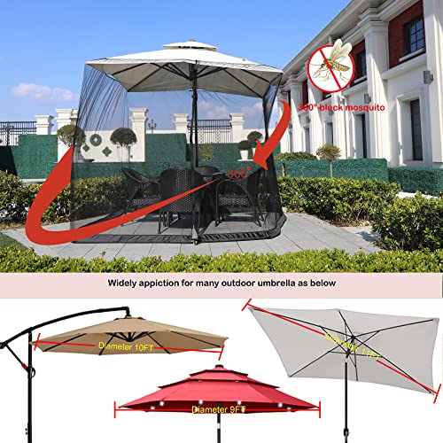 Umbrella Mosquito Netting For Patio Umbrella Canopy Curtains Polyester Netting Screen Mesh Net For Patio Umbrella Cover Net Outdoor 9Ft-10Ft Patio Table Umbrella Netting Bug Net For Outdoor Umbrellas Screen With Zipper Door And Adjustable Rope (Black) #TOP5