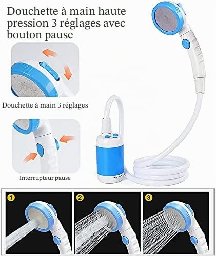 Laserbeak Douche rechargeable à piles Douche portable Camping Douche de voyage Douche électrique mobile Douche extérieure Douche d'extérieur intégrée 5000 mAh grande capacité USB