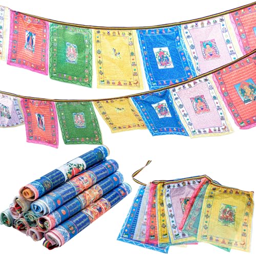 Windkream 10 Rolls Tibetan Buddhist Prayer Flags Outdoor Meditation Flag 100pcs 11x14 Inches Satin Wind Horse Prayer Flags with 5 Element Colors