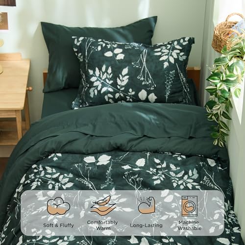 Image of Bedsure Floral Forest Green Comforter Set, Twin-XL Bedding Sets, Dorm, 5 Pc