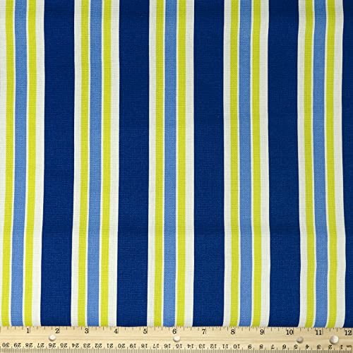 Stitch & Sparkle 45' 100% Cotton Striped Sewing & Craft Fabric by The Yard, White, Blue and Yellow