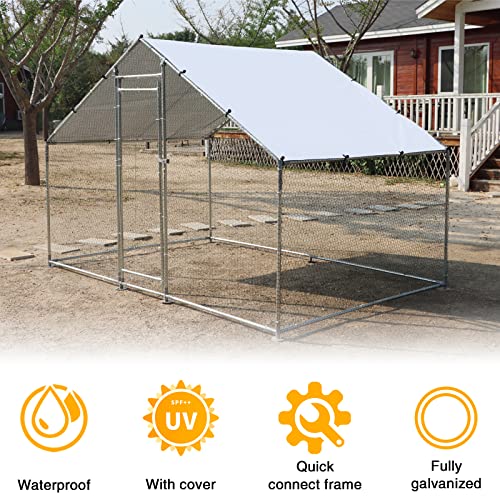 NUGRIART Large Metal Chicken Coop Walk-in Poultry Cage Hen Duck Run House with Waterproof & Anti-UV Cover Galvanized Rabbits Habitat Spire Shaped Cage for Outdoor Yard Farm Use