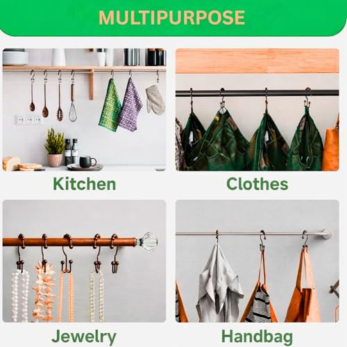 Shower Curtain Hooks Rings Bronze, Rust Proof Stainless Steel Easy Glide Shower Curtain Rings, Double Sided Shower Hooks Rings for Bathroom Shower Rods Curtains, Set of 12 Hooks - Bronze by Generic - Image 4