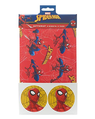 Marvel Spider-Man Gift Wrap Pack Contains 2 Sheets & Tags Wrapping Paper