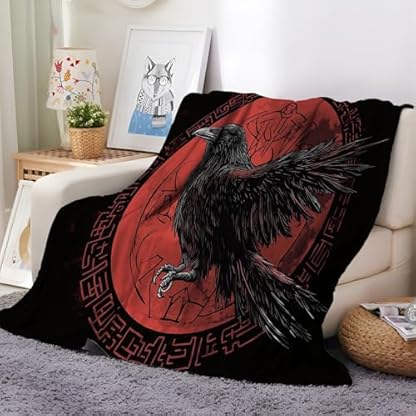 XCQHZYQ Kuscheldecke für Kinder Wikingersymbol Rabe schwarz 200x200 cm Decke Fleecedecke Sofadecke Kinderdecke, Superweiche Flanell Wohndecke Geschenke für Jungen Mädchen