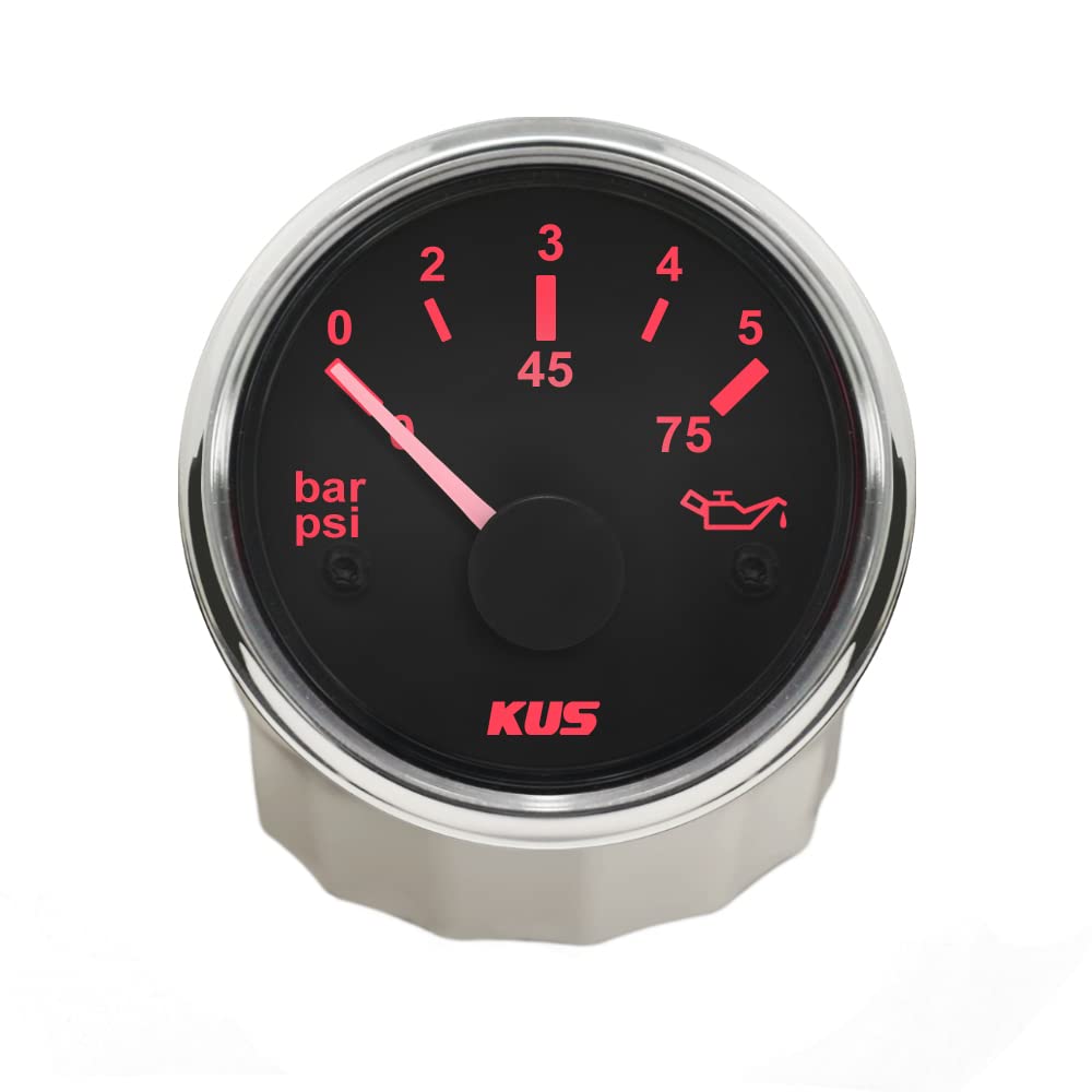 KUS aceite combustible Medidor de presión 0-5bar 0-75psi con retroiluminación 12V/24V 52mm (2")