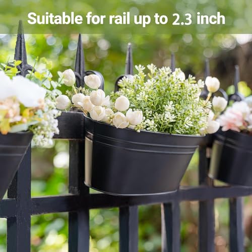 Dahey Metal Iron Hanging Flower Pots for Railing Fence Hanging Bucket Pots and Macrame Plant Hanger Indoor for Home Decor - Thumbnail 3