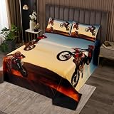 Feelyou Boys Motocross Rider Quilted Coverlet for Kids Adults Extreme Sports Theme Coverlet Set Motorcycle Pattern Bedspread Cool Dirt Bike Beding Collection Room Decor Twin Size