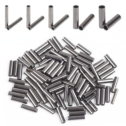 VATEICO Copper Barrel Crimp Sleeves Single or Double Barrel Copper Sleeves Wire Rope Fishing Crimp Sleeves Fishing Line Tube Connector Mono Leader Crimps Size Single 0.8mm
