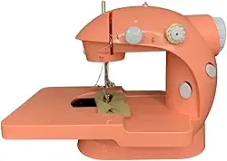 Mini Máquina De Costura Portátil Com Mesa Extensora Cor Rosa A Pilha Luz de LED e Cortador de Linha Com Pedal 2 velocidades Fácil de carregar Pequena Compacta Multifuncional Doméstico Para Iniciantes