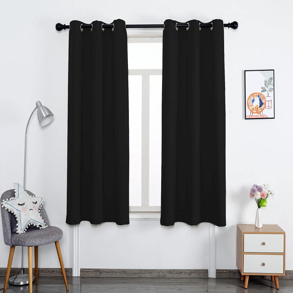 ZJXSNEH Grommet Blackout Curtains for Bedroom and Living Room Thermal Insulated Room White Breite Black Width 39 x Height 106inch|2 Panels โ image 1