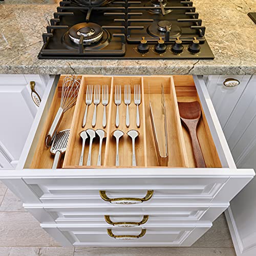 Omissa Bamboo Expandable Drawer Organizer For Utensils Holder, Adjustable Cutlery Tray, Wood Drawer Dividers Organizer For Silverware, Flatware, Knives In Kitchen, Bedroom, Living Room #TOP1