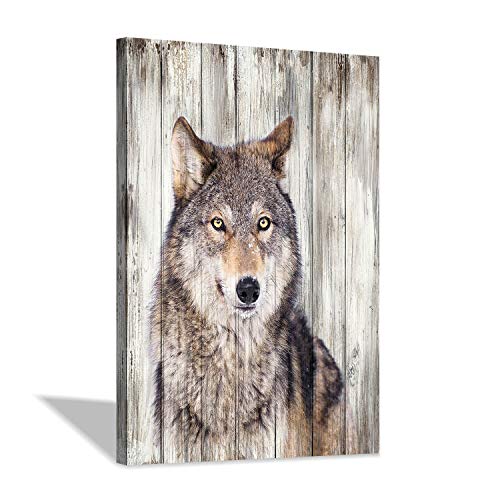 Hardy Gallery Gray Wolf Wall Art Print: Wild Animal Artwork Painting Picture on Canvas Small Size for Kids Room (16'' x 12'')