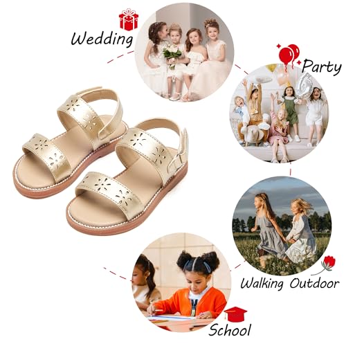Image of PHIRAMIN Toddler Girl Sandals - Flower Girl Dress Shoes Open Toe Little Kid Flats