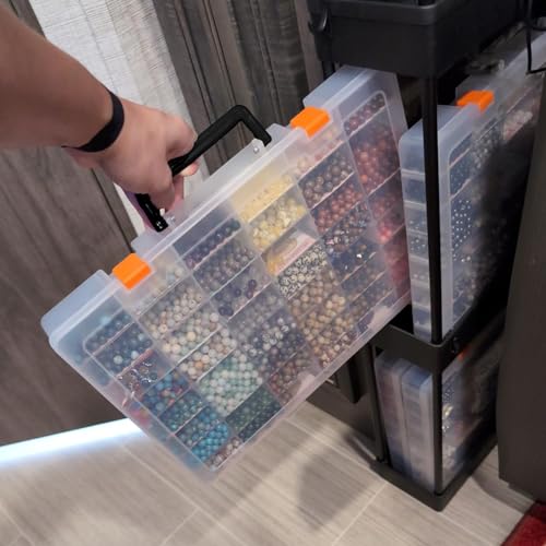 Image of MOUYAT 2 PCS 48 Grids Plastic Bead Organizer Container Craft Storage Box, Clear Compartment Storage Box with Adjustable Dividers for Bead Button Jewelry Small Parts DIY Accessories