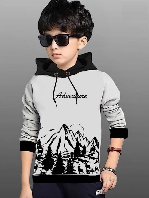 Image of Kids Boys & Girls Cotton Hooded Neck Full Sleeves Printed T-Shirt|Trendy Adventure Edition T Shirts for Kids