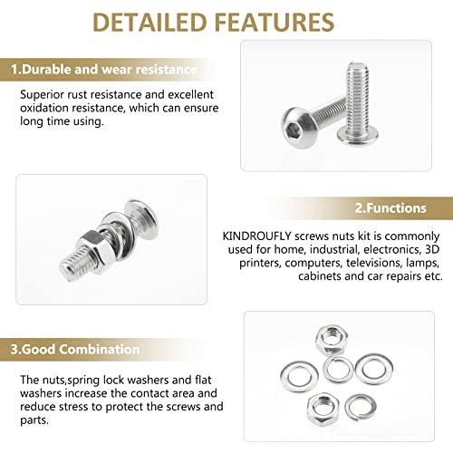 Kindroufly KINDROUFLY-SCREW-KIT 382 Pieces M4 X 5/6 /8/10 /12/16 /20Mm Button Head Socket Cap Screws Nuts Washers Assortment Kit, 304 Stainless Steel, Fully Machine Thread thumb #3