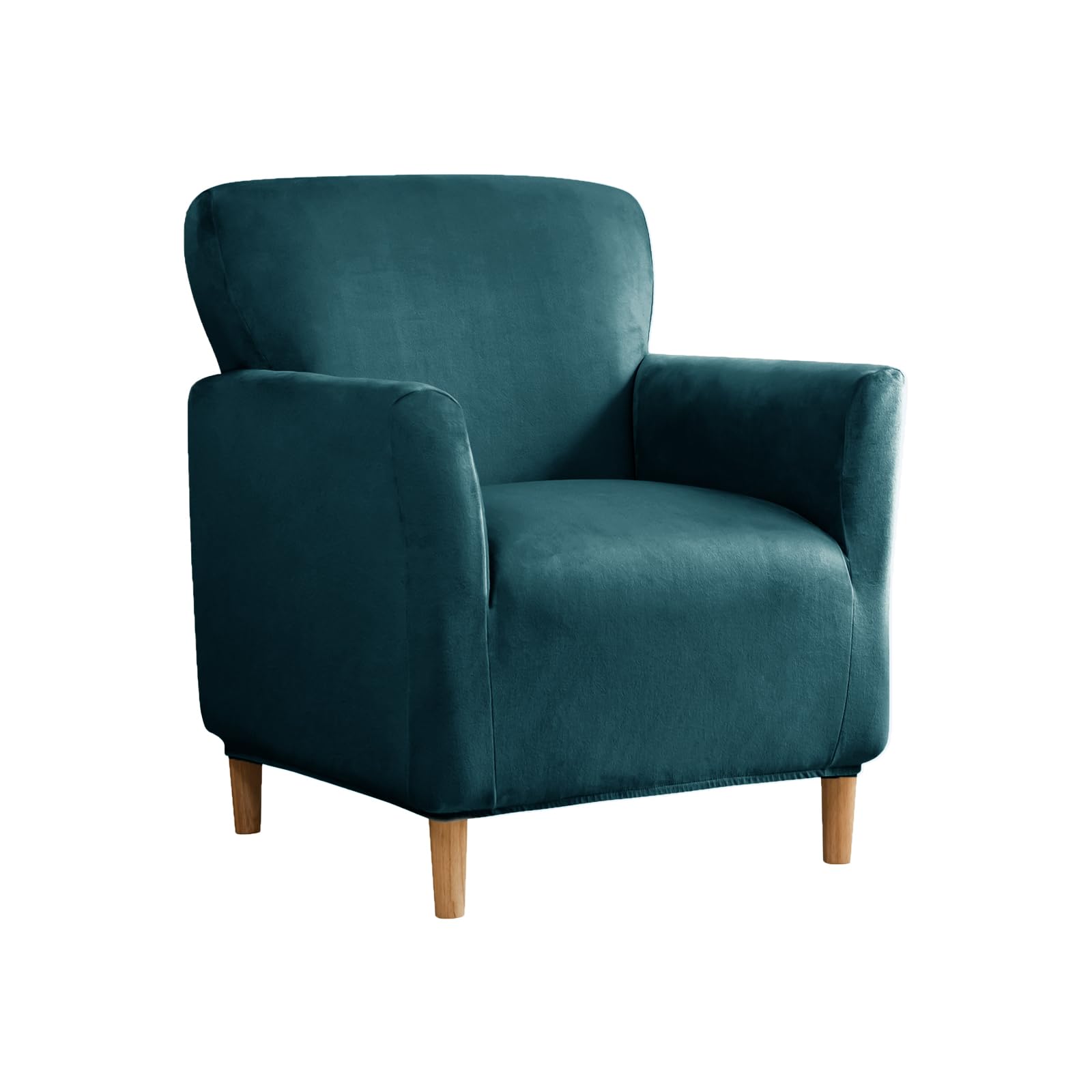 SYLC Stretch Velvet Armchair Sofa Covers with Ottoman Cover Rectangle/Square, Banquet Tub Chair Covers Footstool Slipcover Furniture Protector (Dark teal,Chair)