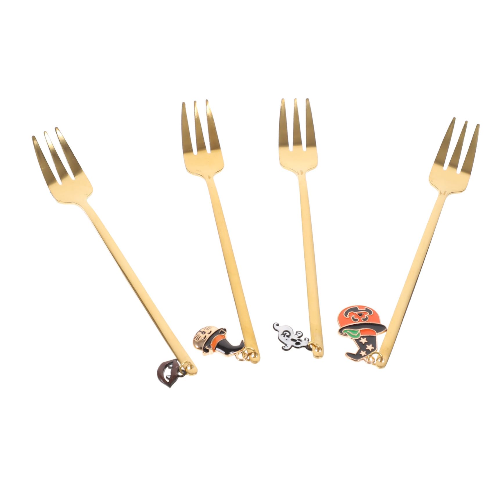 DECHOUS 4pcs Halloween Themed Fruit Forks Stainless Steel Dessert Forks for Parties Gatherings Premium Household Dinnerware with Comfortable Grip and Fun Design