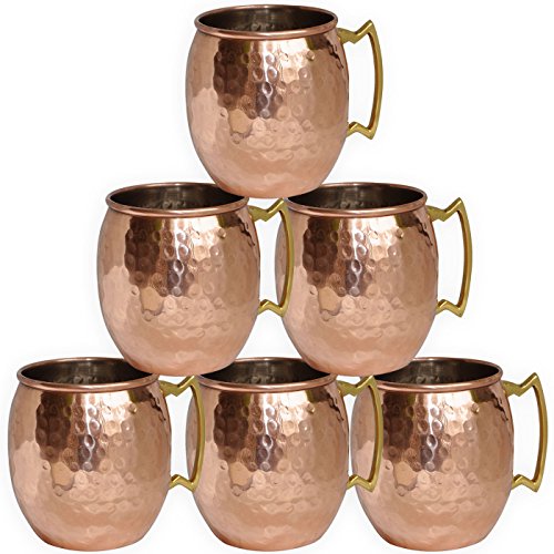 DakshCraft ® Cuivre Moscow Mule Tasse martelé Néerlandais Style laqué Finition, Set de 6 Tasses