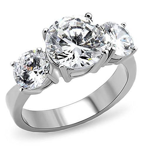 Marimor Jewelry Women's Three Stone Zirconia Stainless Steel Anniversary Engagement Ring Size 5-10