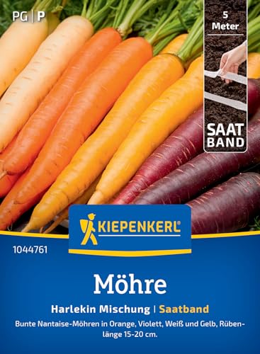 Kiepenkerl Möhrensamen Harlekin Mischung F1 1044761 - Saatband für bunte abwechslungsreiche Ernte - Für Gartenliebhaber und kreative Küchen - Gemüsesamen 5 lfd. Meter