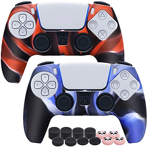 PlayVital PS5 Controller Hülle 2 Stück, Silikon Schutzhüllen Zubehör für Playstation 5 Controller hülle mit 12 Schutzkappen für Ps5 Sticks Kappen