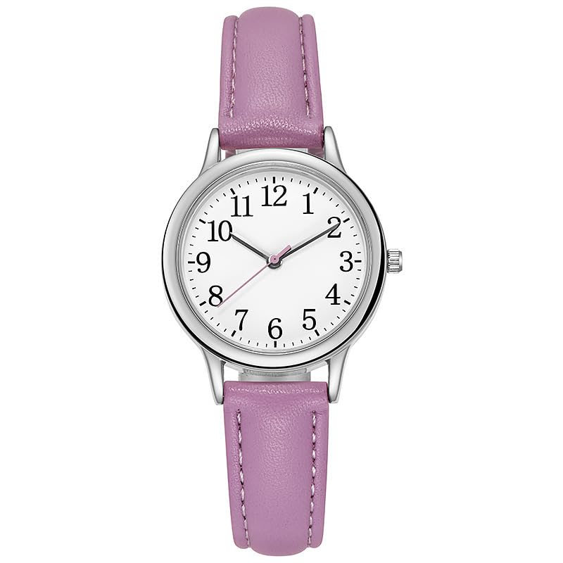 Shengxi Reloj de Pulsera Elegante para Mujer, Analógico de Cuarzo Clásicos con Números Arábigos, Reloj de Vestir Moda con Correa Cuero para Mujer Niña (Morado)
